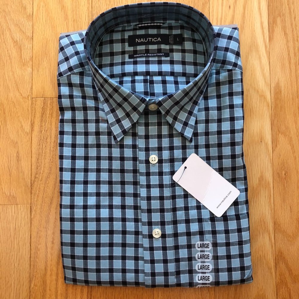 Nautica Short Sleeve Men's Plaid Blue Black Shirt